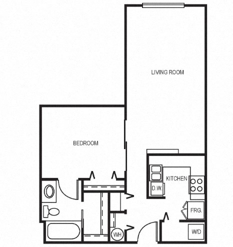 Floor plan for 1 bed, 1 bath, 625 sqft